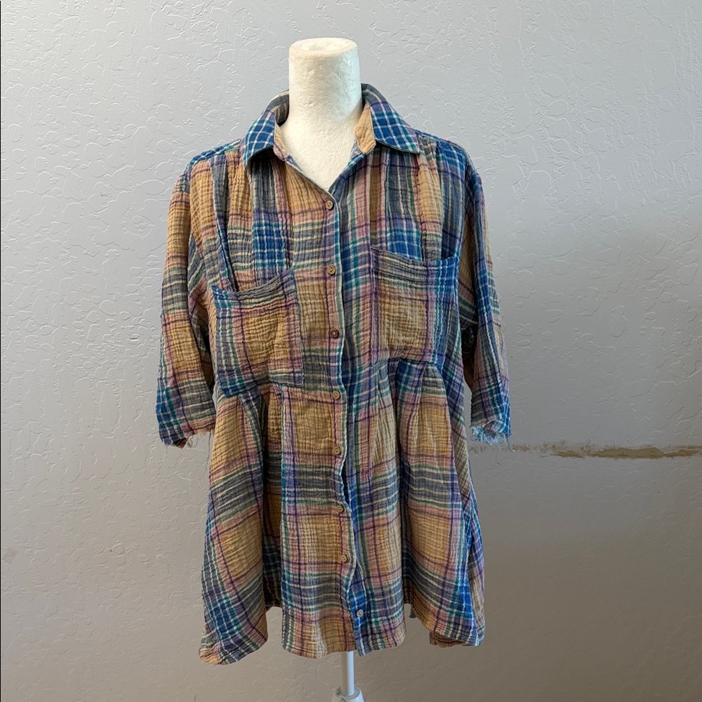 Free People Plaid Tunic in Mustard and Blue